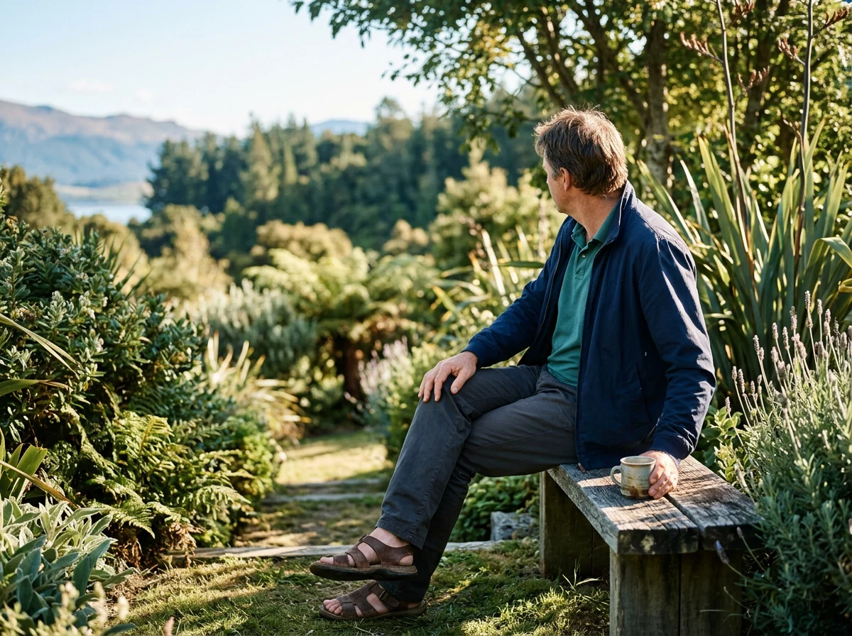 Anonymous man in sunny garden - relaxed lifestyle